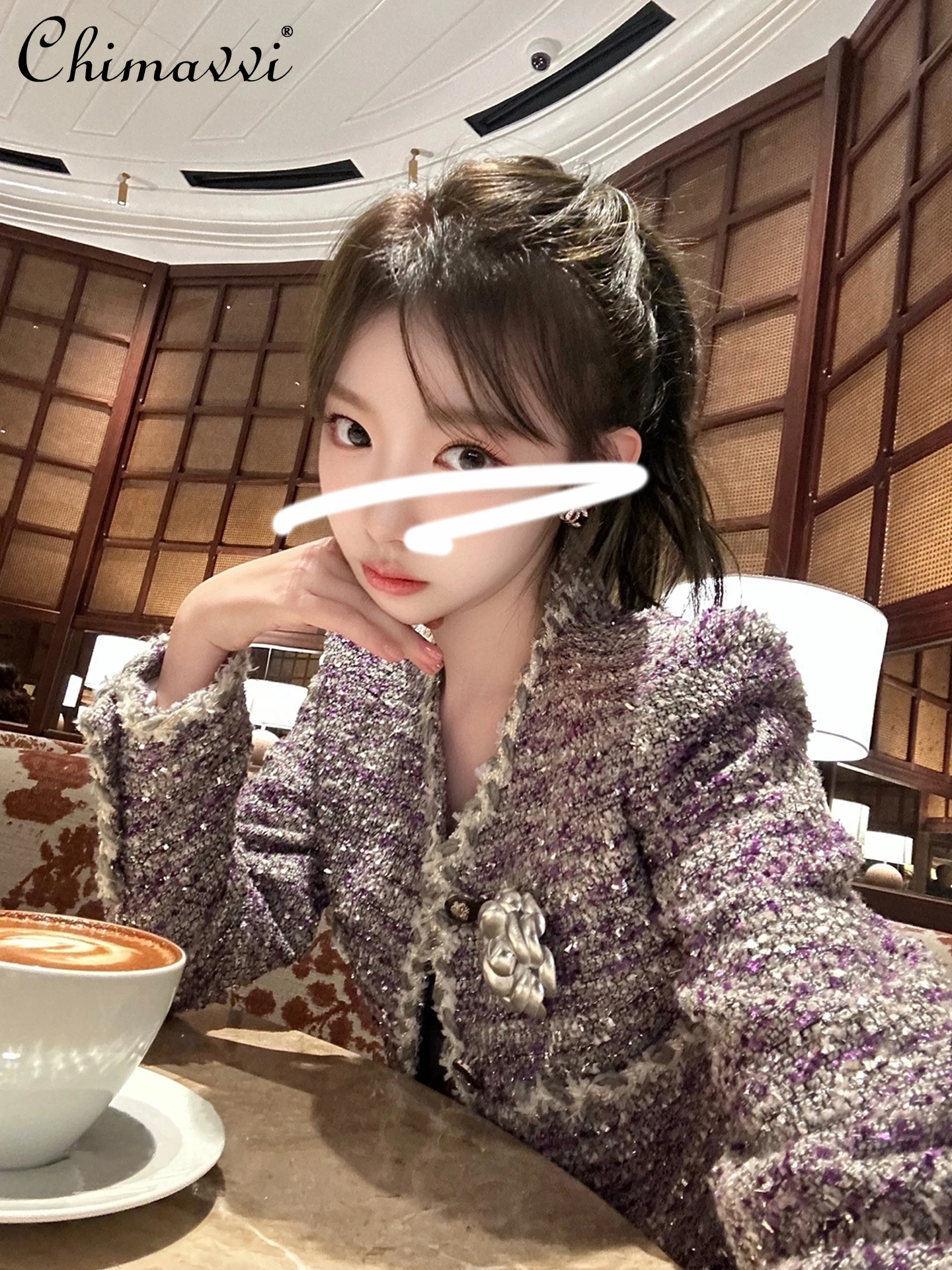 

High-End Fashion Shiny Silk Woven Woolen Short Coat Autumn Winter New Luxury Diamond Slim-fit Floral Tweed Jacket Women Top