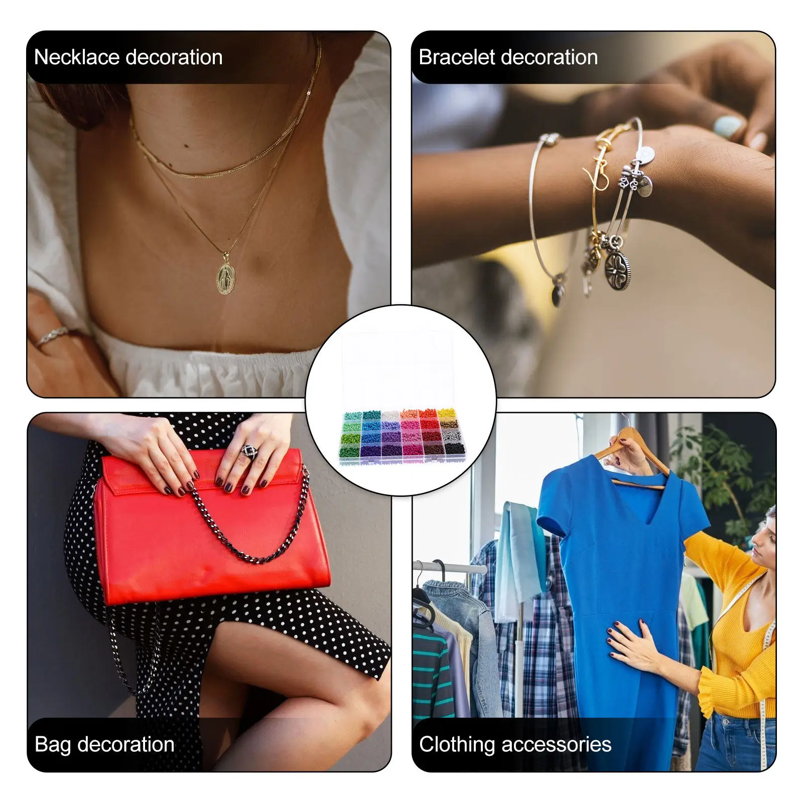 

Набор разноцветных стеклянных бусин и акриловых разделительных бусин для изготовления украшений своими руками, браслетов, поделок и шармов