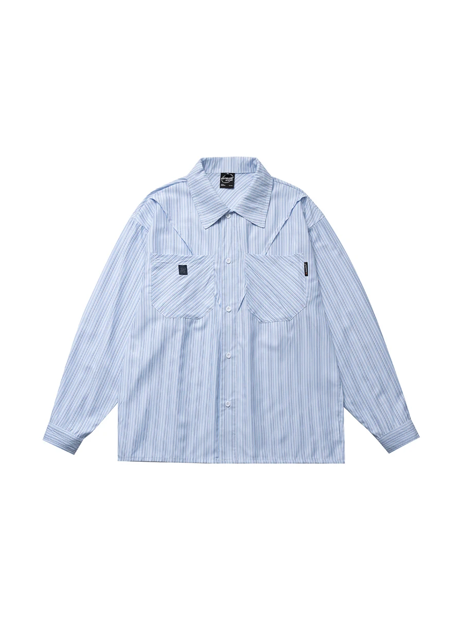 

NORANDLAB Spring 2025 Loose Fit Long Sve irt Pleated Blue White Stripes Cool Sli Youthful Trend Chinese Brand