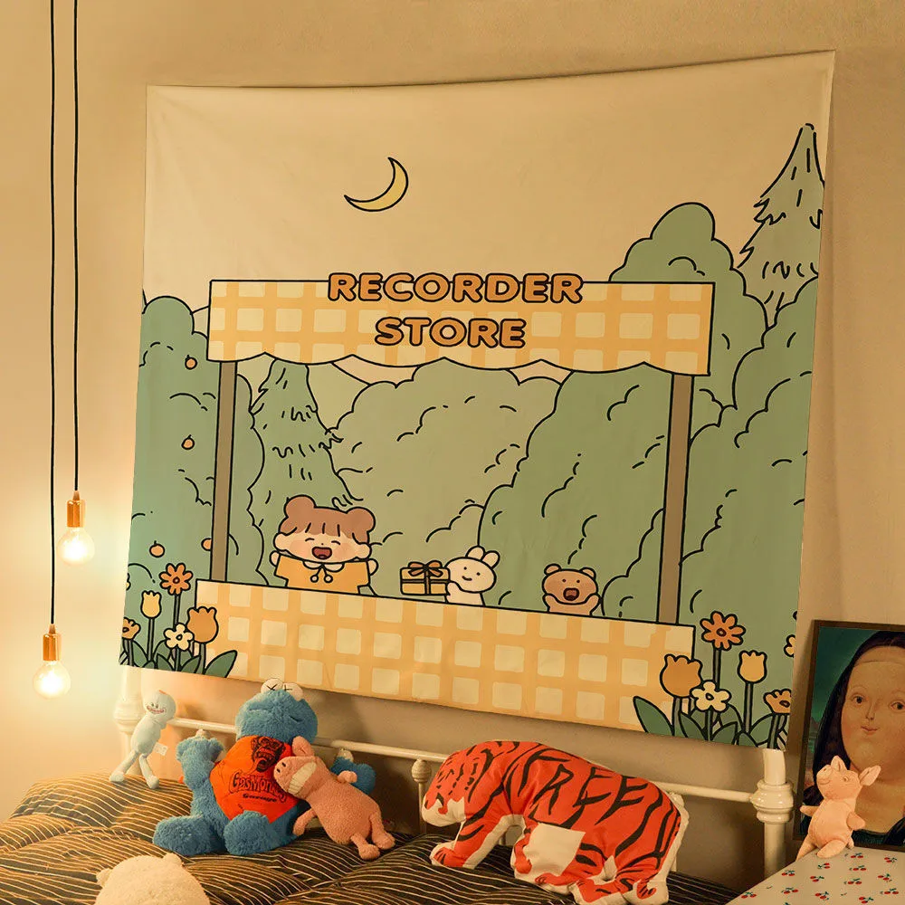 VIKAMA Cartoon Wandteppich Kinderzimmer Ins Skandinavischen Stil Malerei Gute Nacht Geschichte Backen Szene Wand Dekoration