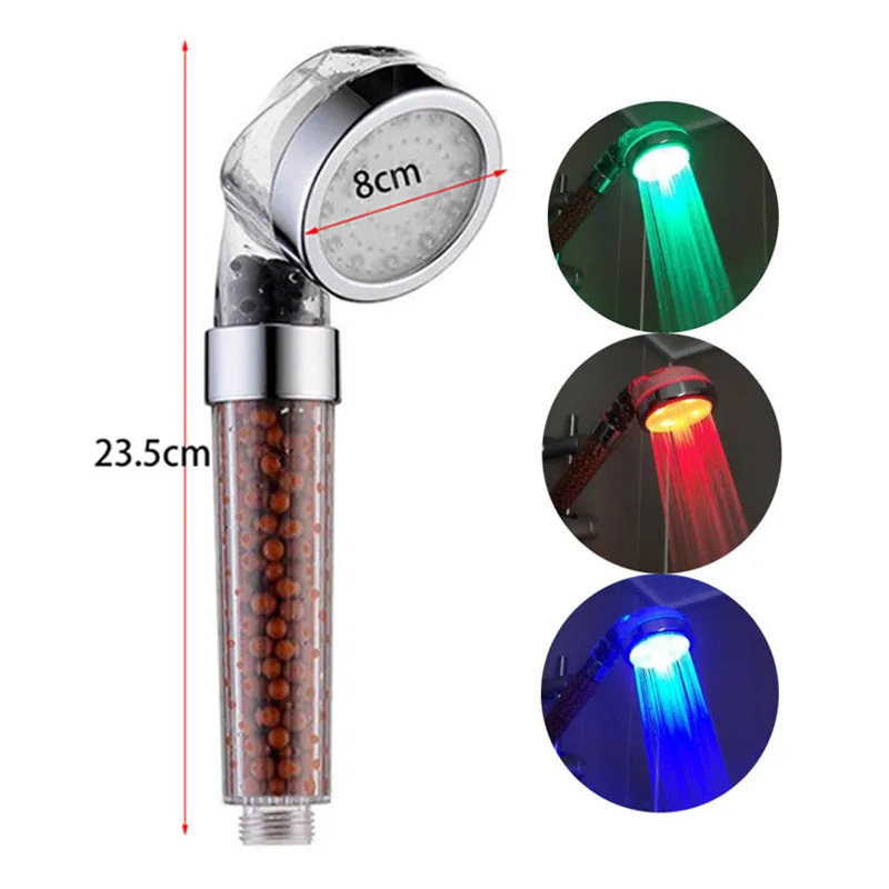 3 Color Shower Head Bath LED Light Showerhead High Pressure Rainfall SPA Water Saving Temperature Sensor Bathroom Accessories C2