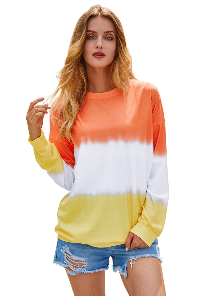 Women's Gradient Color Long Sleeve Top Street American Fashion Sweatshirt Casual Loose Autumn and Winter Sweatshirt