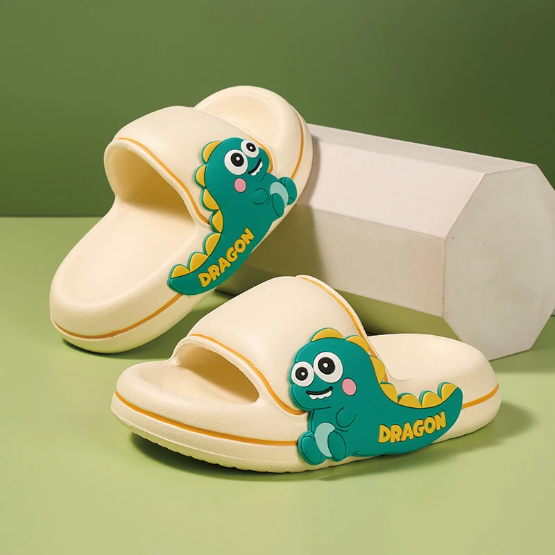 A pair of children's and teens' cute dinosaur slide sandals with soft cushioned non-slip sole for daily and outdoor use QT-80323