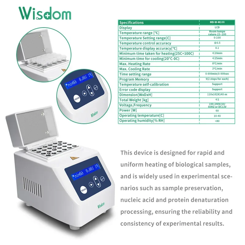 Riscaldatore a blocchi a secco per PCR compatto WISDOM 0-100 ° C±0,5 ° C Precision Magnetico per la ricerca di DNA/protezioni e laboratori accademici e clinici