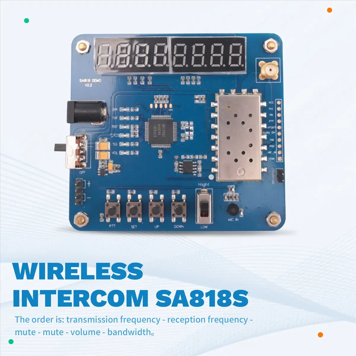 * Модуль внутренней связи AAA90P Комплект платы DEMO Модуль UHF Walkie Talkie SA818S + динамики + прямые стержневые антенны (400-480 МГц)