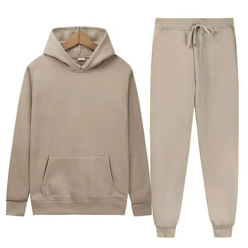 Felpa con cappuccio + pantaloni in tinta unita autunno e inverno da uomo Set da due pezzi Set sportivo casual alla moda Taglia S-3XL