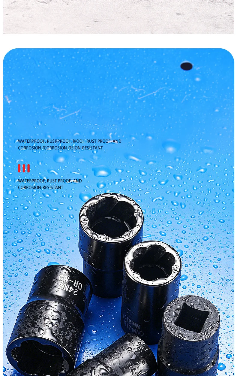 Hochleistungs-Radmutternentferner 17-24mm Hochdrehmoment-Set zum Entfernen Beschädigter Schrauben 1/2" Antrieb Drehsteckschlüssel für Bohrmaschine und Schlagschrauber – Detail 9