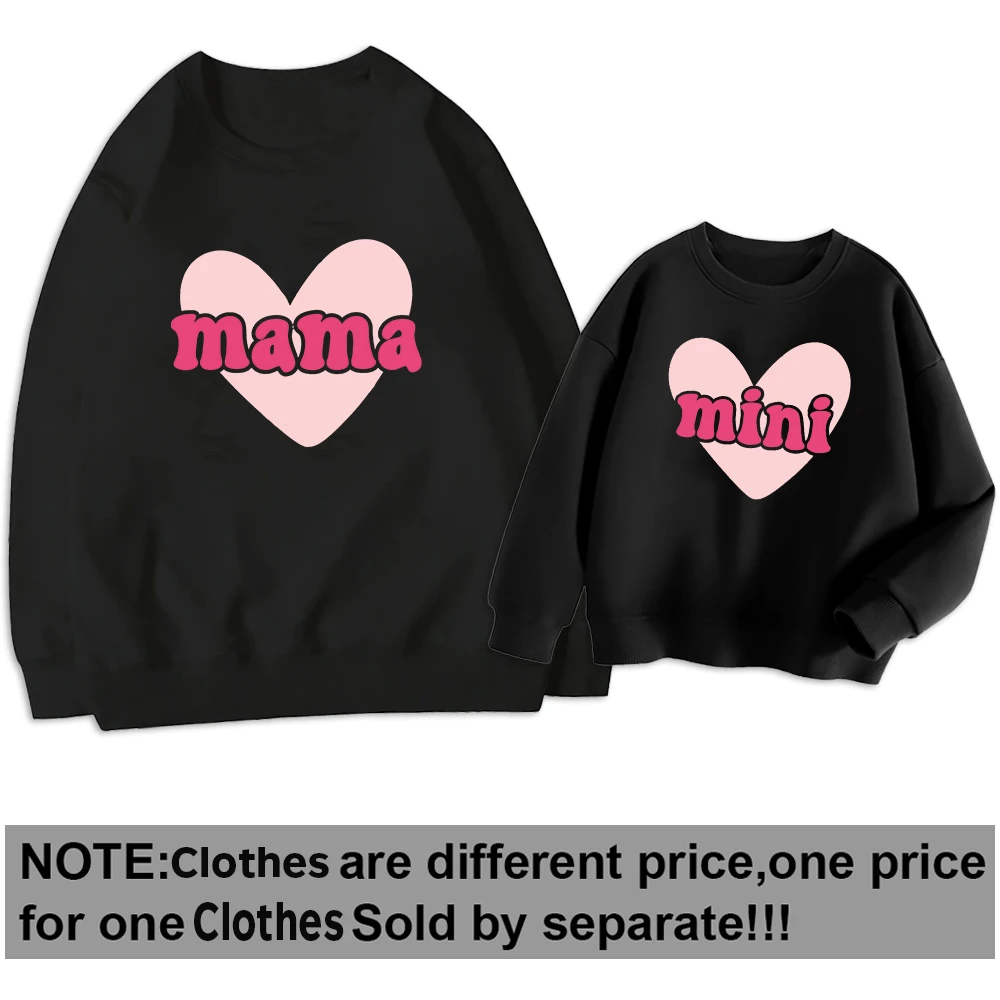 Mama Mini Print Valentine Family Matching Outfits Mom Kids Sweatshirt Family Clothes Valentine Day Party Women Children Outfits