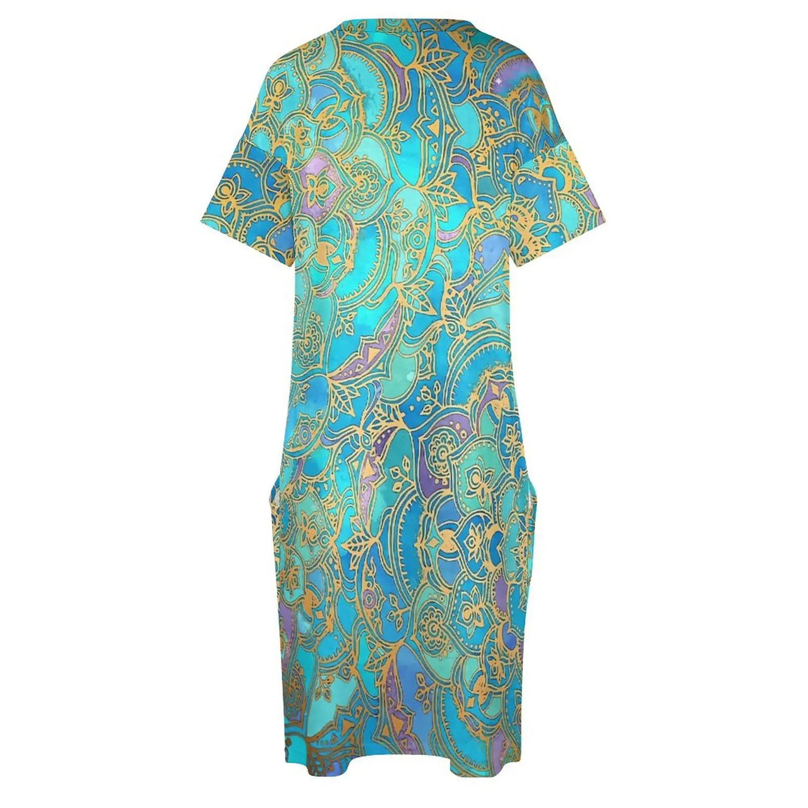 Abito Boho con stampa floreale scollo a V Mandalas blu Streetwear abiti da vacanza vestito abbastanza Casual donna abiti Oversize stampati