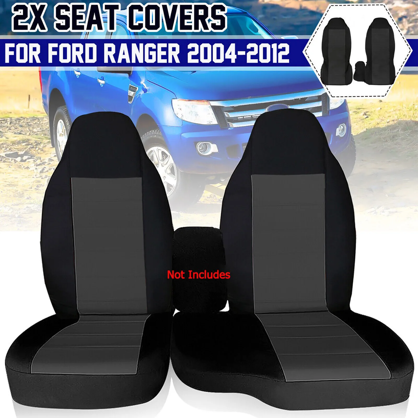 

2Pcs Front Car Seat Cover Part For FORD RANGER 2004-12 Auto Accessories 60/40 High Back Deep-Gray