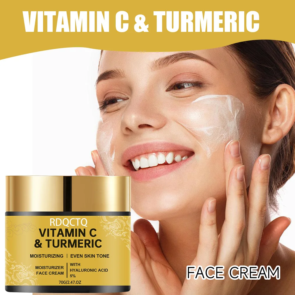 RDQCTQ فيتامين C وكريمة الكركم - مرطب للوجه مضاد للشيخوخة وتفتيح البقع الداكنة 40/70 جرام