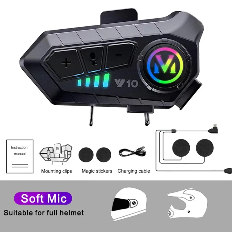 Y10 Bluetooth 5.3 Helm-Headset Kabelloses Freisprechsystem Motorrad Wasserdichter Kopfhörer Musikplayer Lautsprecher für Motorräder – Detail 6