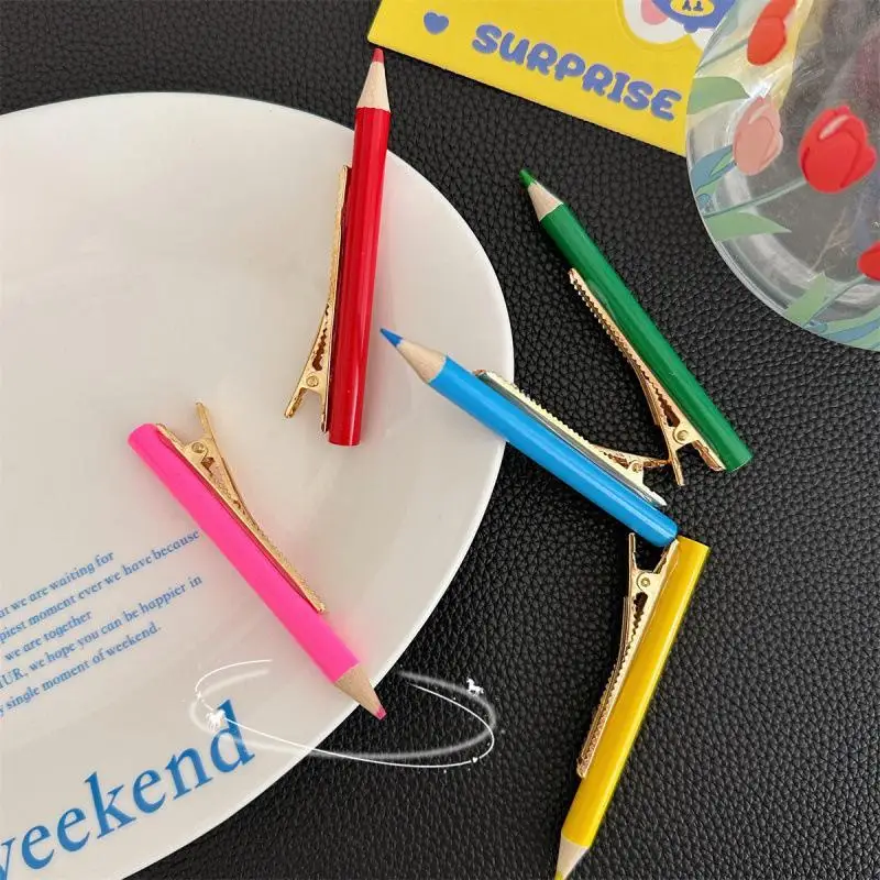 Hot New 1Pc/5Pcs Creative Pencil Shaped Hair Clip Multi Color Simulation Pen Shaped Side Clip Fun Girl Heart Decor Hair Clip