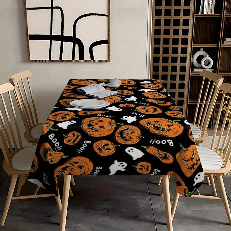 1pc Halloween pumpkin lantern pumpkin rectangular tablecloth terrifying ghost-like decoration tableclothzyc