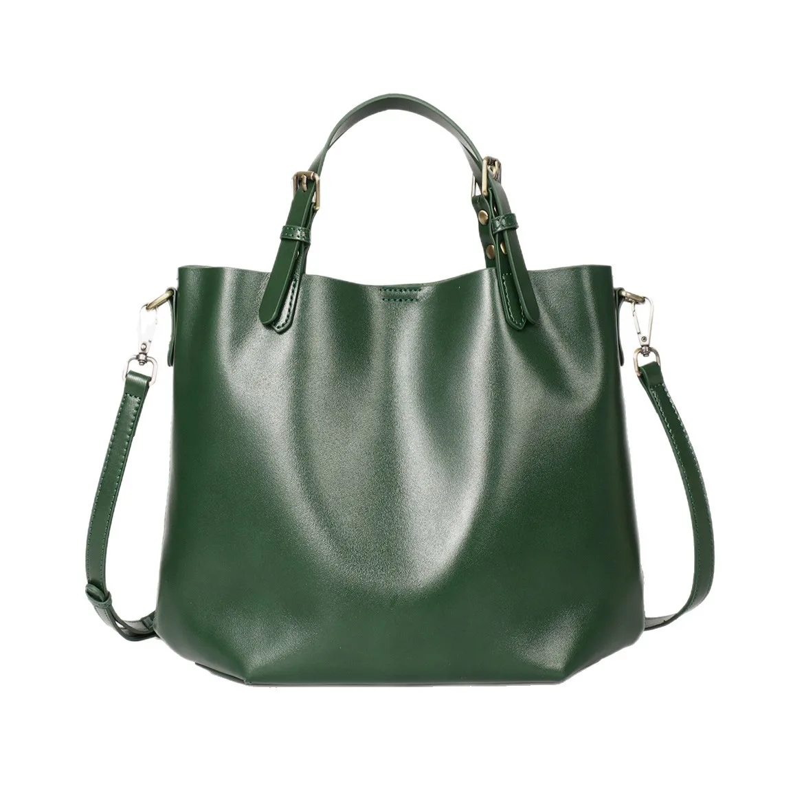 

Genuine Leather Simple Shoulder Bag Large Capacity Women Casual Handbag Crossbody Vintage Oil Wax Shooper Tote Bucket Bag