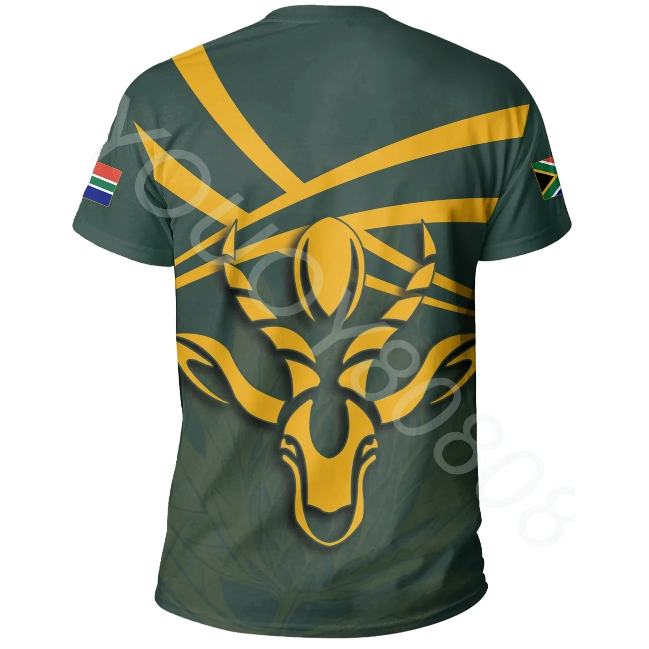 African Zone T-Shirt Ethnic Tribal Style Summer Print Men\'s T-Shirt South African Springbok - Rugby Fans Round Neck T-Shirt