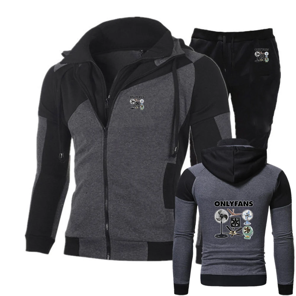 

2025 забавный мужской комплект с принтом только фанатов, весенне-осенний новый комплект с диагональной молнией, повседневная толстовка для фитнеса + костюм с длинными брюками