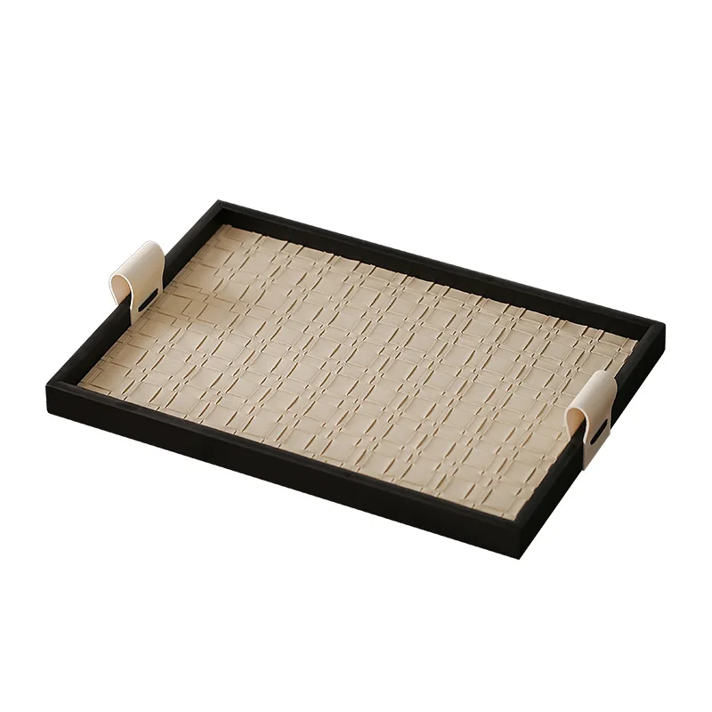 Light luxury jewelry entrance storage plate medieval high-grade black leather aromatherapy tray French jewelry ornament sample