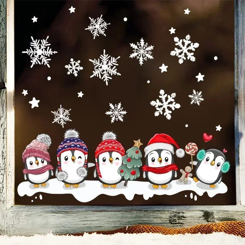 2026 Christmas Snowflake Penguin Wall Decal Paper Glass Window Decal Double Sided Visual Decoration Wall Decal
