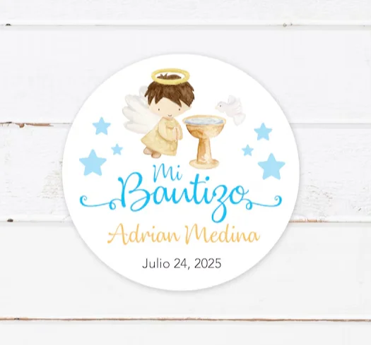 Baptism stickers in English or Spanish, Custom Gift Favor for Girl, Baby Girl Baptism Favors, First Communion