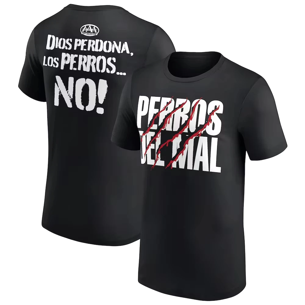 Men's Black Los Perros Del Mal AAA Faction T-Shirt Printed Outdoor Sports Quick Dry Short Sleeve Daily Casual Summer T-Shirt