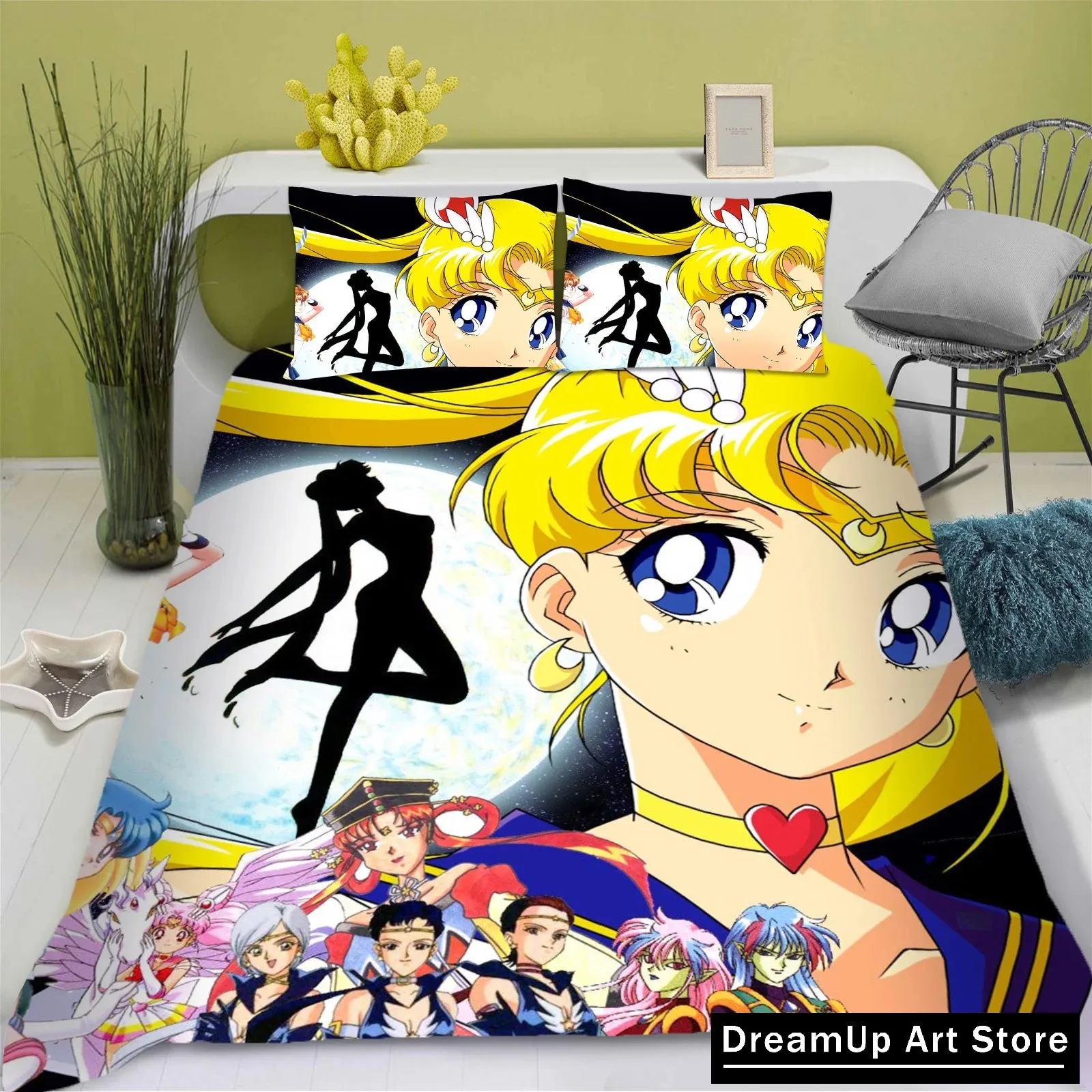 3D Print Anime S-Sailor Girl Moon Bedding Set Boys Girls Twin Queen King Size Duvet Cover Pillowcase Bed boys Adult Bedroom