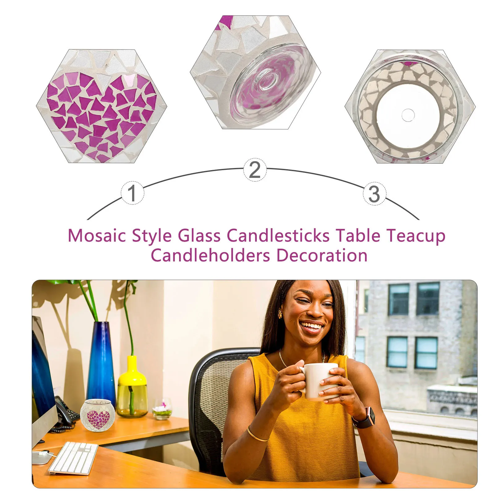 

1Pcs Mosaic Style Glass Candleholder Decorative Teacup Candlestick Home Ornament Chic Stand Party Decoration