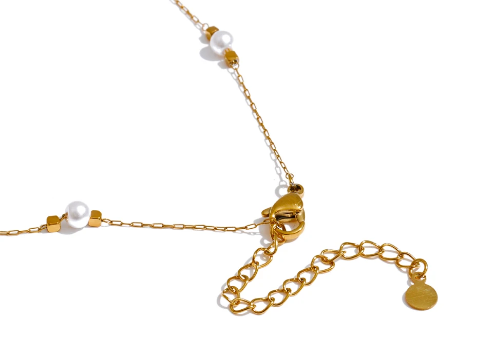 Yhpup Waterproof Stainless Steel Simulated Pearls Square Thin Chain Necklace Waterproof Fashion Chic Jewelry 2025 Accessories