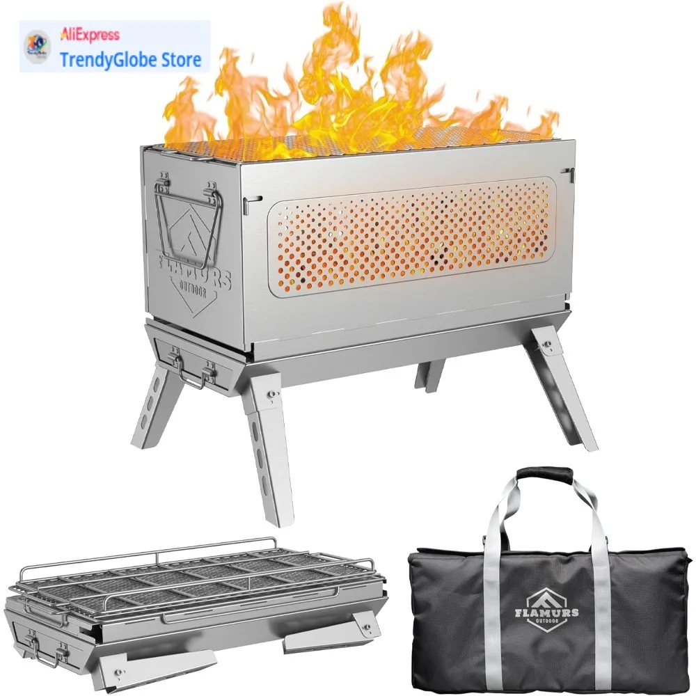 

Портативная 20-дюймовая уличная костра из нержавеющей стали с грилем и съемной формой для золы