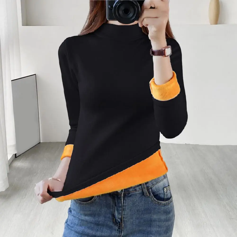 

2022 New Fashion Casual Thermal Bottoming Tops Long Sleeve Autumn Winter Fleece T-shirt Solid Color Warm Tight Shirt for Female