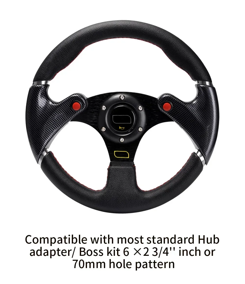 Universal 320mm/ 13 Inch Racing Steering Wheel Flat Bottom Carbon Fiber Leather Sport Steering Wheel with Horn Control Button
