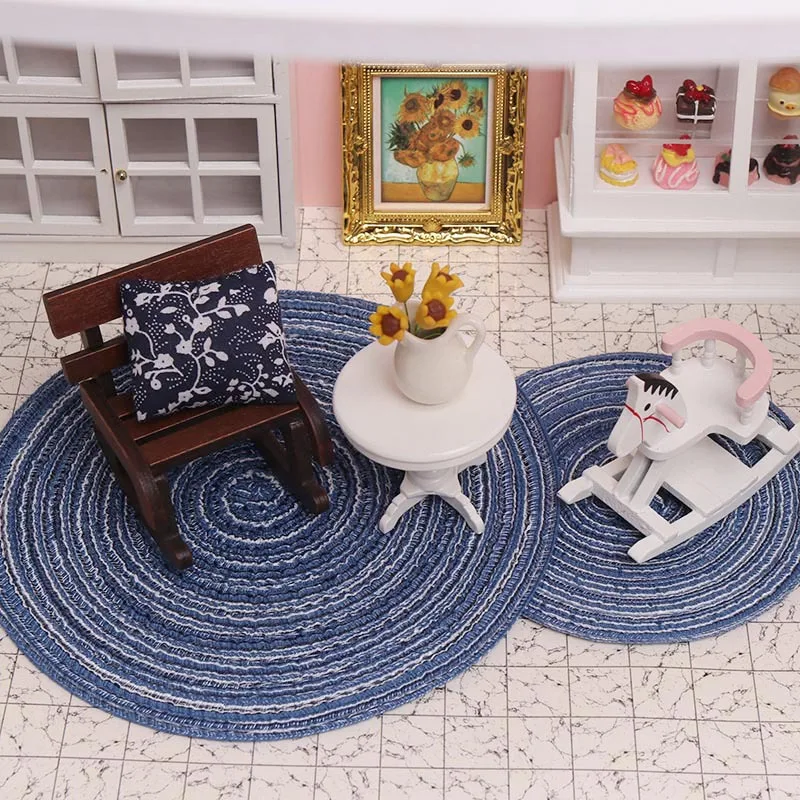 Dollhouse Miniature Items Carpet Mini Round Carpet Mat Decorations 1:6 1:12 BJD Dolls Doll House Accessories Pretend Play Toys