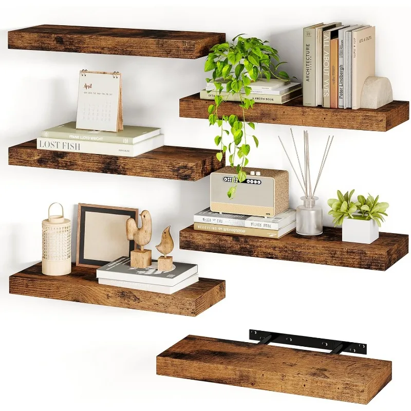 

15.8in Floating Shelves, Set of 6 Wood Shelves, Farmhouse Shelf Wall Decor for Bathroom, Bedroom