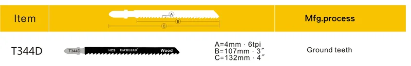 5Pcs/Set T344D Jigsaw Blades For Wood/Fiberboards/Plastic Fast Cut Power Tools Accessories total length 132mm 6TPI DIY