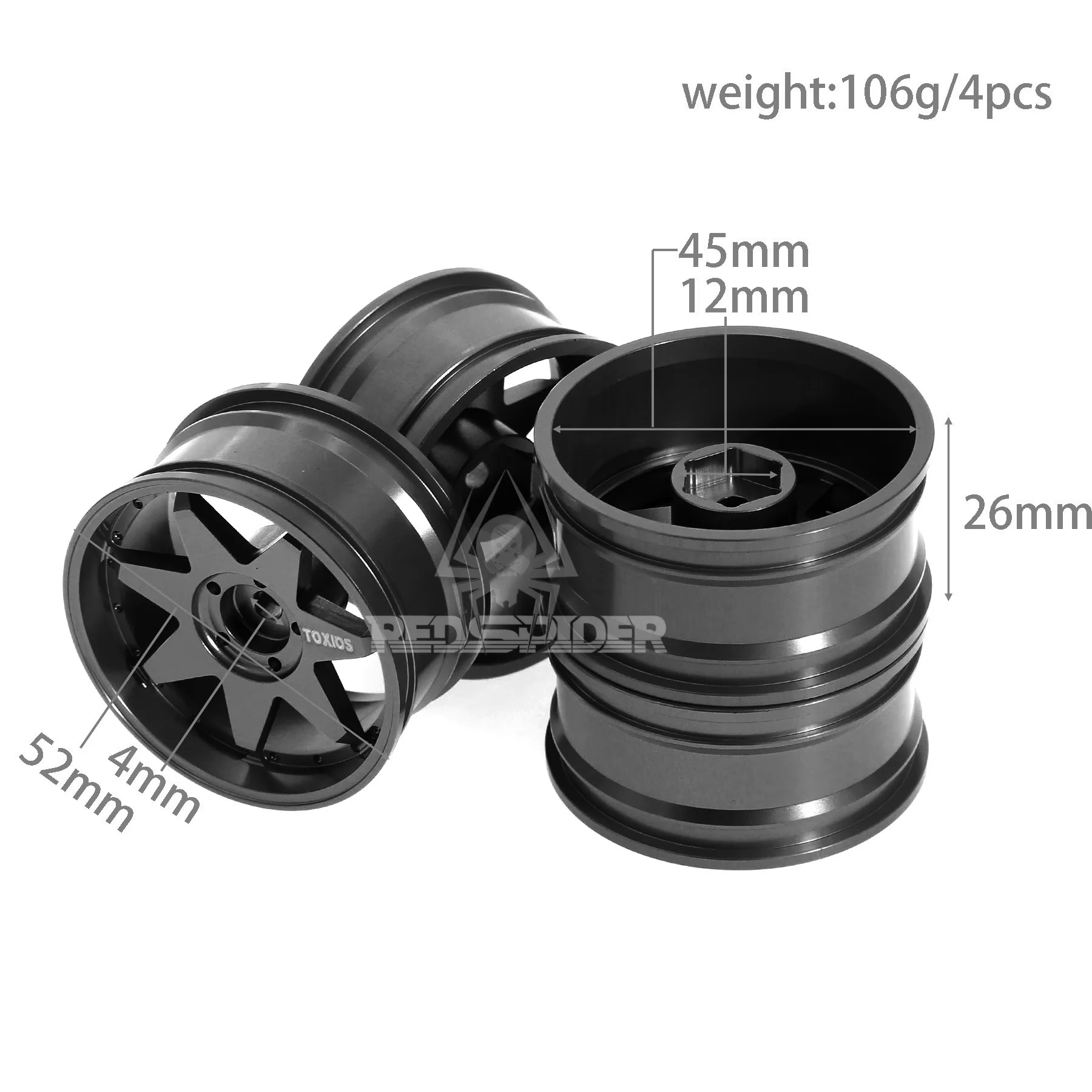 4pcs 52mm 1/10 RC On-Road Drift Racing Car Metal Wheel Rim Wheel Hubs for Tamiya XV01 TT01 Kyosho HSP HPI Sakura Traxxas RedCat