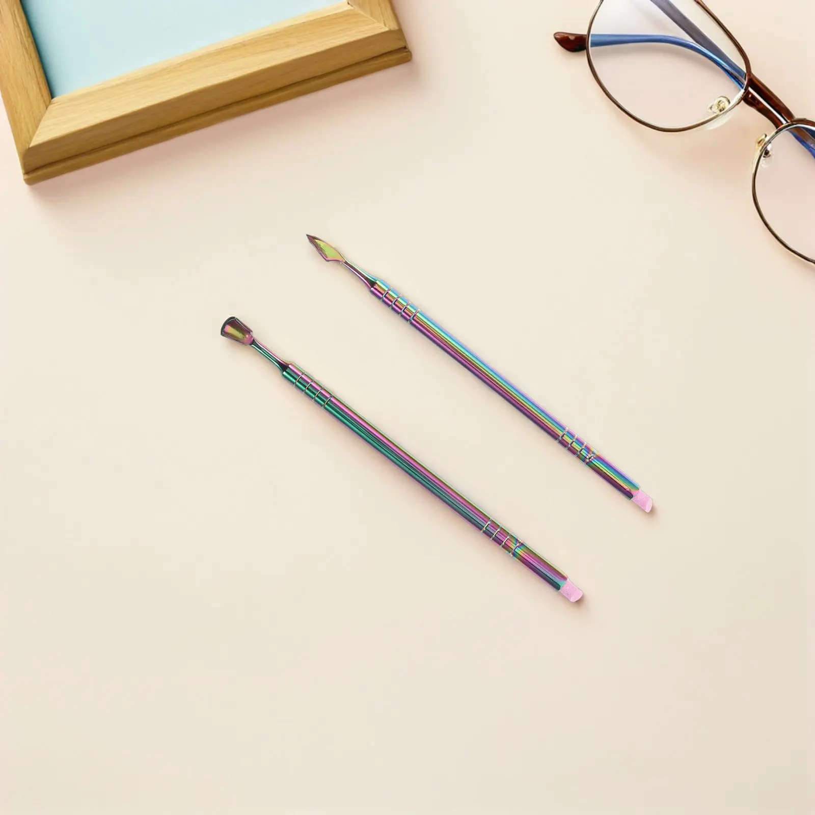 

1Set Manicure Cuticle Pusher Set Dual-Sided Metal Nail Tool Kit Precision Slanted Edge Gentle for Sensitive Nails Salon Home Use