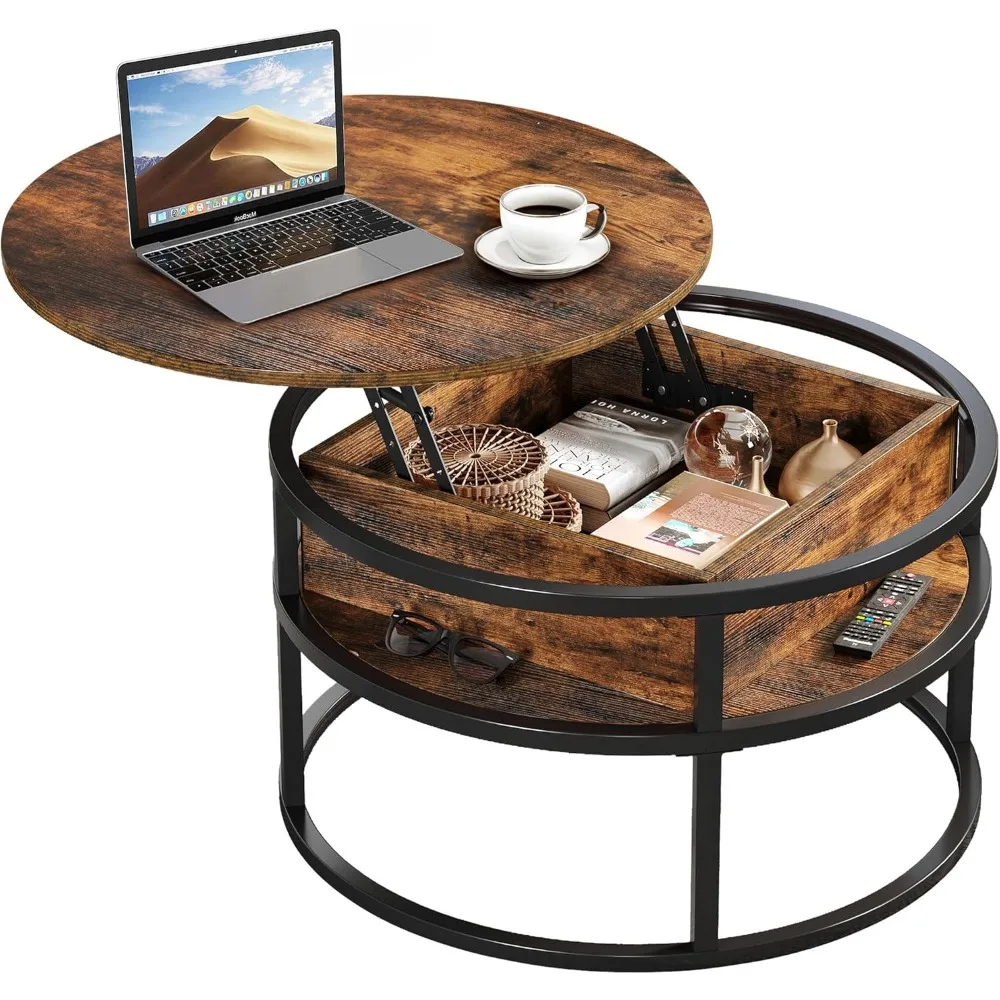 Coffee Tables for Living Room, Lift Top Coffee Table with Storage and Hidden Compartment,Small Rustic Coffee Table