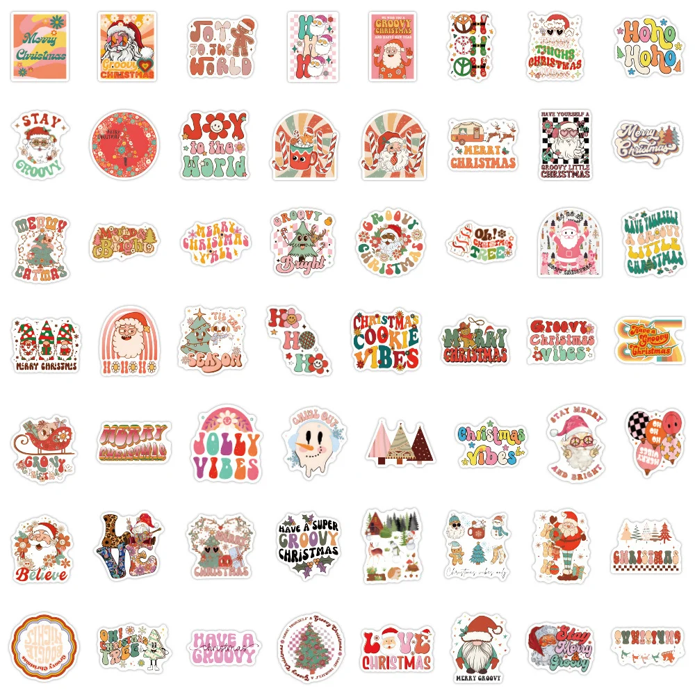 10/30/50/110pcs Cute Boho Groovy Christmas Stickers Aesthetic Decoration Decals Decorative Stationery Phone Gift Kid DIY Sticker