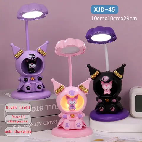 Kuromi Led 책상 램프 연필 깎이 접이식 빛 귀여운 책상 램프 동급생의 USB 충전 라이트 선물