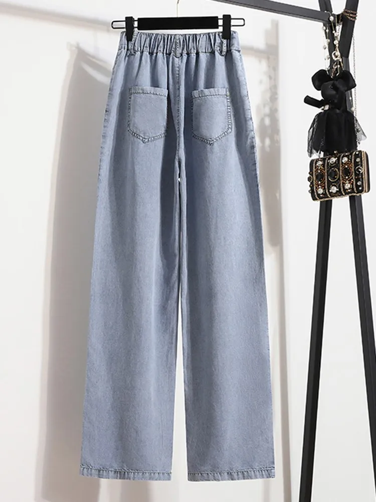 High Waist Casual Pants Women New Arrival 2023 Summer Vintage Style Solid Color Imitation Jean Female Straight Trousers B2575