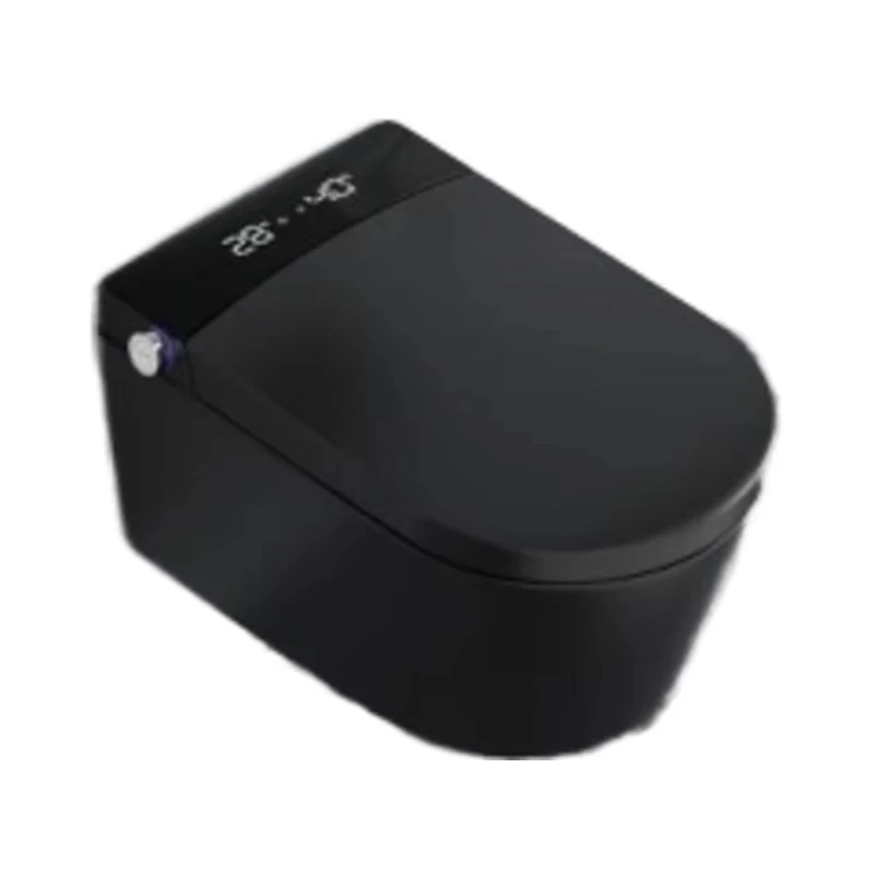 

Wall-mounted smart ceramic toilet with matte can-less floating bidet, round bowl, slender black remote control function