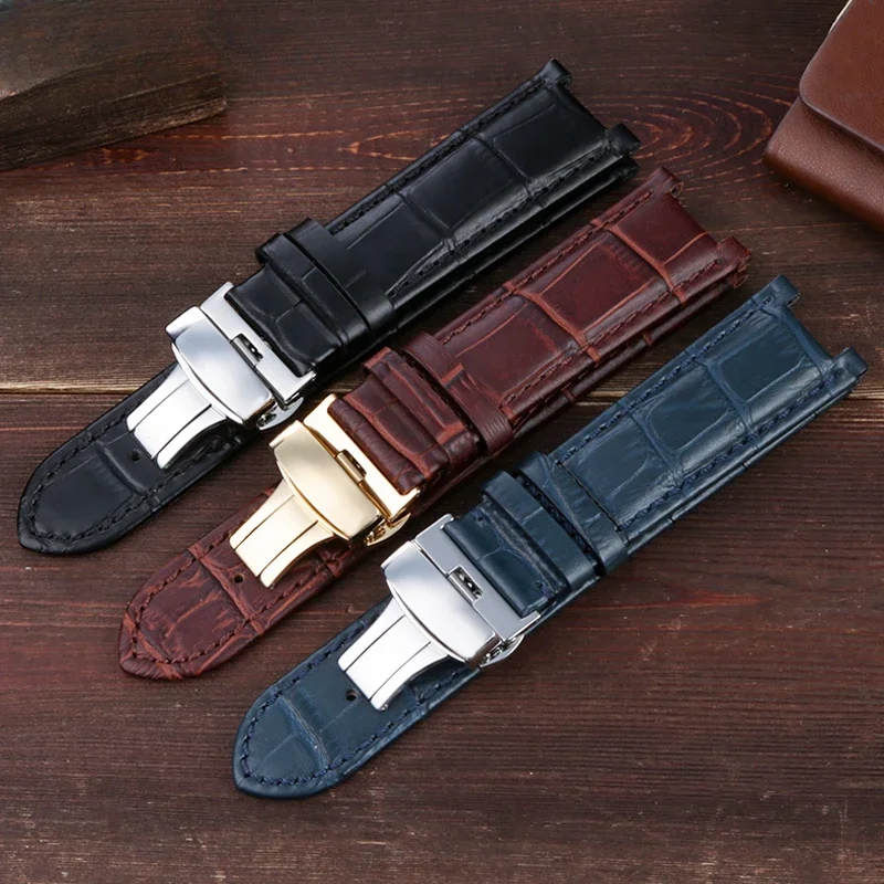 For Gucci Guess Cartier Pasa Men with Tool 20 22mm Watch Strap Bamboo Knot Pattern Concave Interface Genuine Leather Watchband