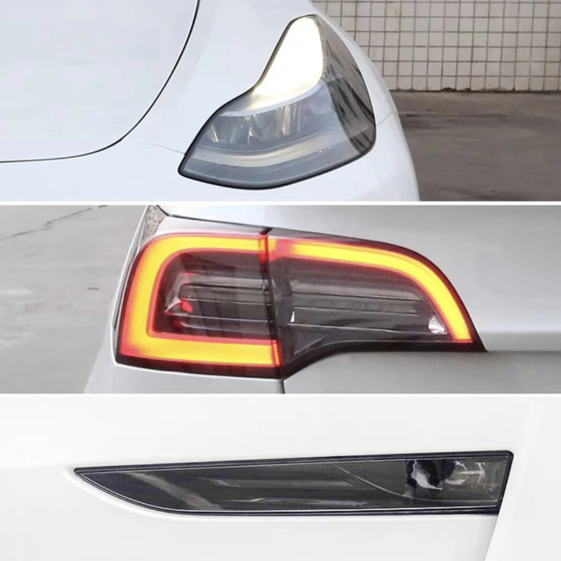 For Tesla Model 3 Y Blackened Tint Film Full Set Headlight Taillight Foglight Charging Port Car Styling TPU Color Changing Film