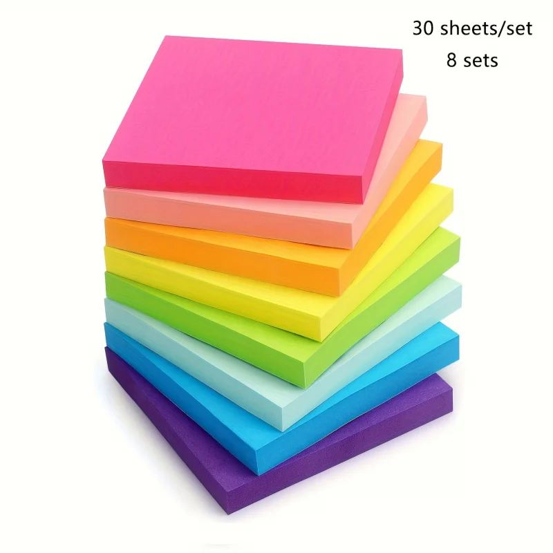 8 pcs Sticky Notes 8 Bright Colors 30 Sheets/Pad 240 Sheets Self-Adhesive Pad Sticky Notes for Office Home School Meeting