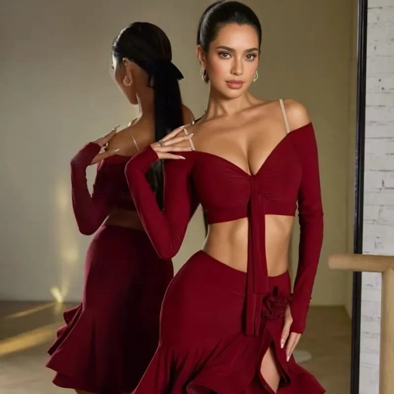 차차댄스 성인 봄, 가을의 새로운 성인 라틴 댄스 의상은 세련되고 무거운 스커트 공연 의상입니다.