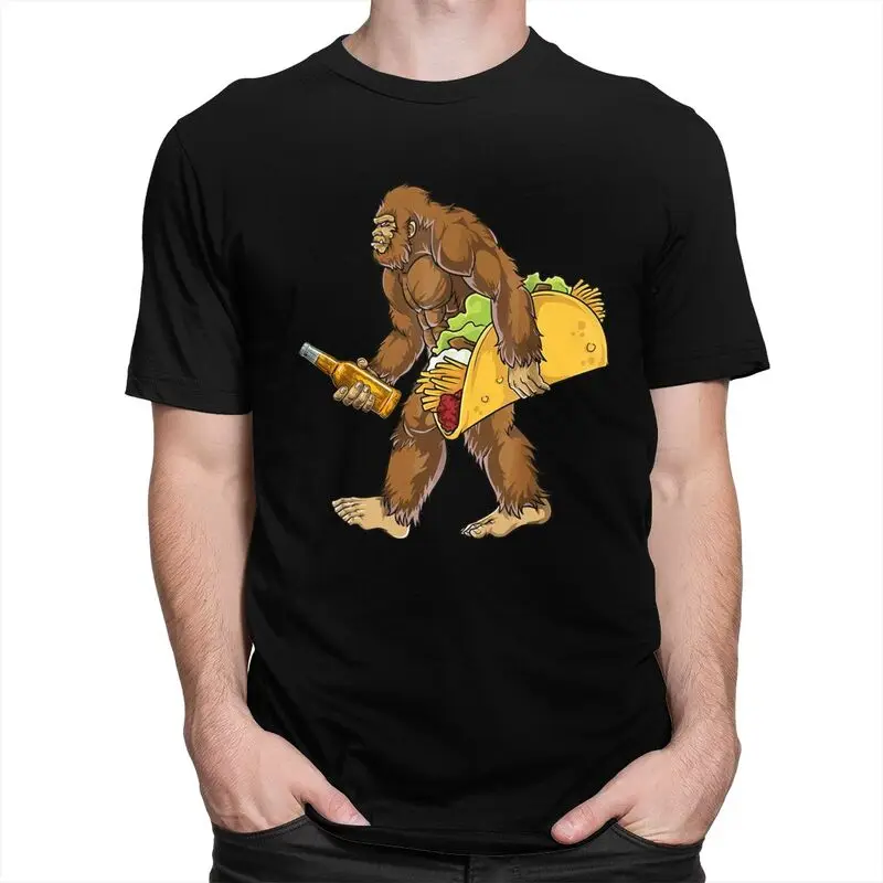 Custom Bigfoot Carrying Taco And Beer T Shirt for Men Pure Cotton Tshirt Tee T-shirt Loose Fit