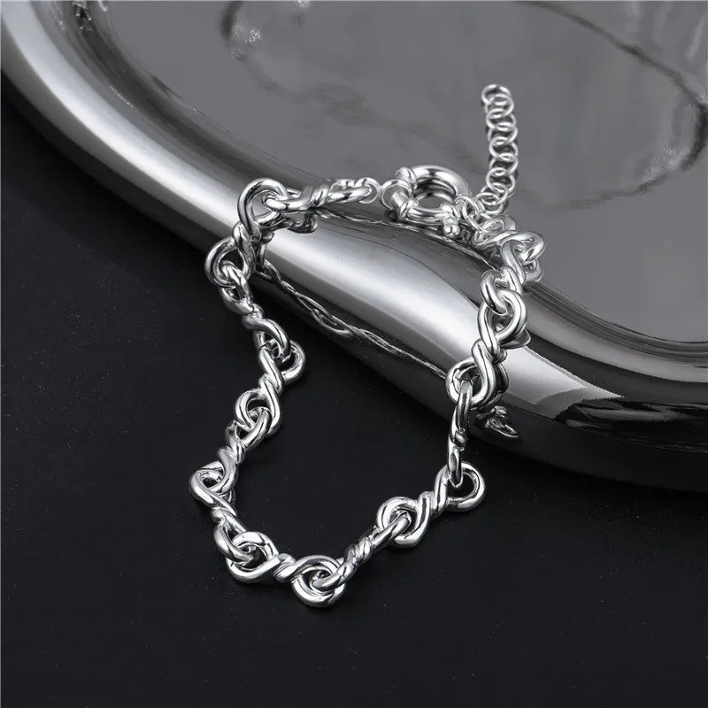 

S925 Sterling Silver Korean Fashionable Heavy-duty Twisted Bracelet INS Blogger Wears Handmade Chain Silver Jewelry Wholesale