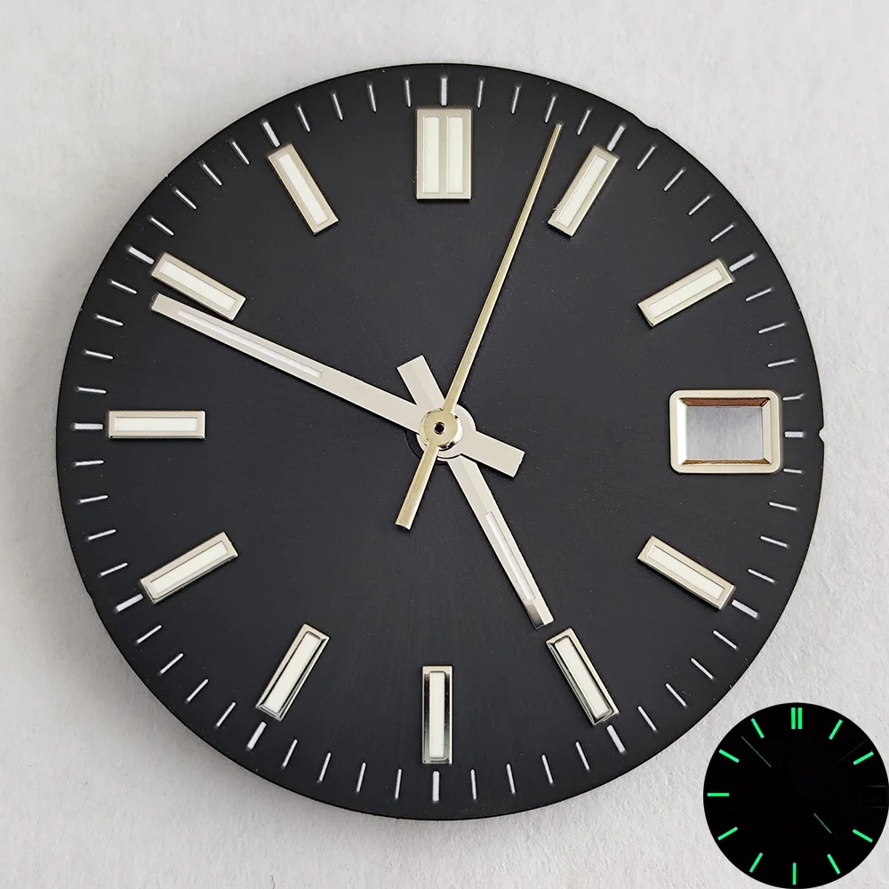 قرص ساعة NH35 28.5 ملم قرص معدل قرص أخضر مضيء ملحقات ساعة معدلة NH35 عقارب مناسبة لحركة NH35 NH36