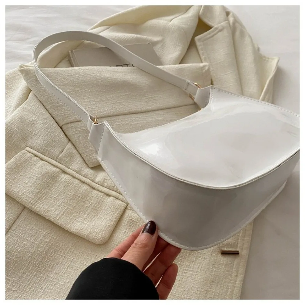 Vintage PU Leather Underarm Bag Solid Color Small Shoulder Bag Bright Color Hobo Bag Women