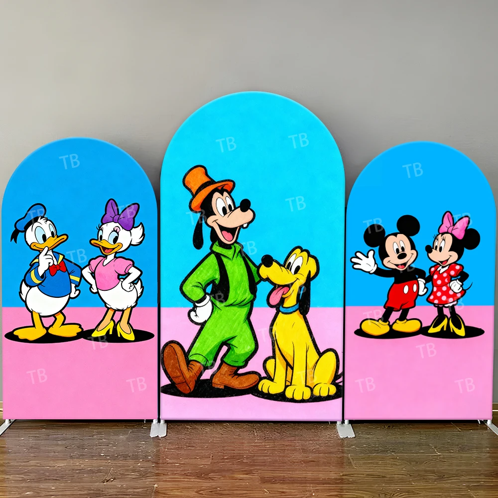 

Mickey Minnie Arch Backdrop Cover Vintage Cartoon Colorful Cute Photo Booth Props for Kids Parties & Home Decoration